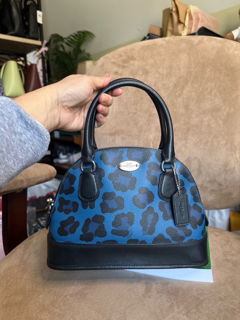 Coach Ocelot Print Mini Cora Dome Satchel F36219 Silver Black Blue New with Tag - Picture 3 of 13